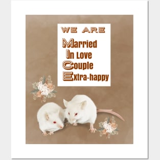 We Are Mice: Married-In Love-Couple-Extra-happy: Cute Mice Wedding Couple Posters and Art